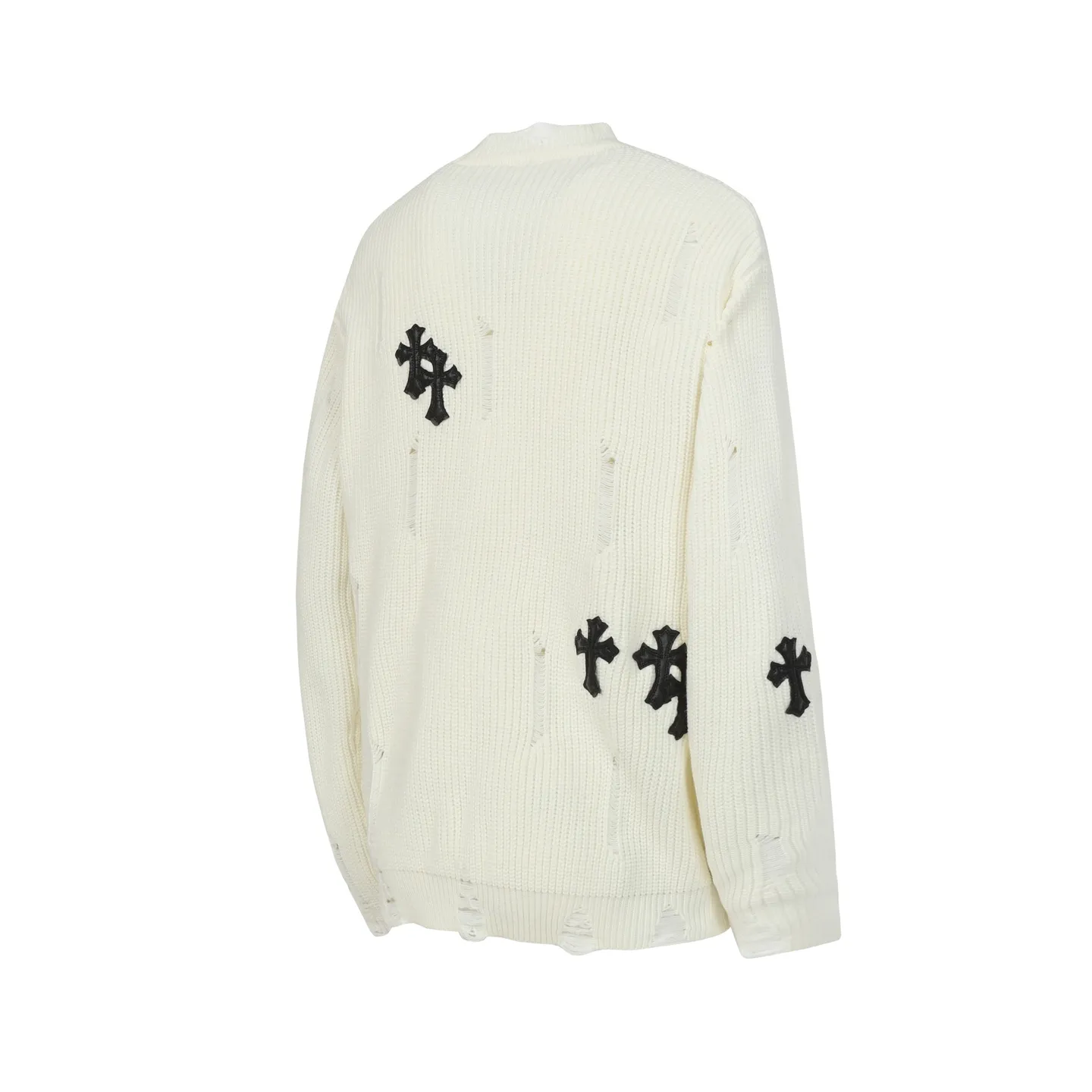 P270 #M902 Cross-border model, please do not place an order if you are pursuing quality - Chrome Hearts/Chrome Hearts cross leather✝️Frayed knitted sweater - High weight, high density and high quality. The wool is soft, delicate and skin-friendly. It feels soft and silky. It has excellent warmth and skin-friendly properties - Custom-woven and dyed with no color difference. No matter the fabric or workmanship details, it beats the ordinary version on the market - Hardware zipper accessories are all customized and full of details -Colour: off-white -Size: S M L XL
